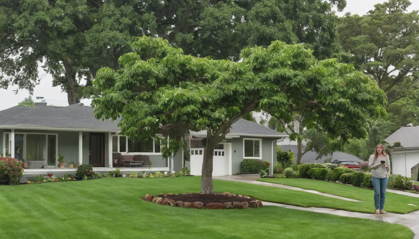 A homeowner photographing a leaning tree for an estimate in the Lone Jack area